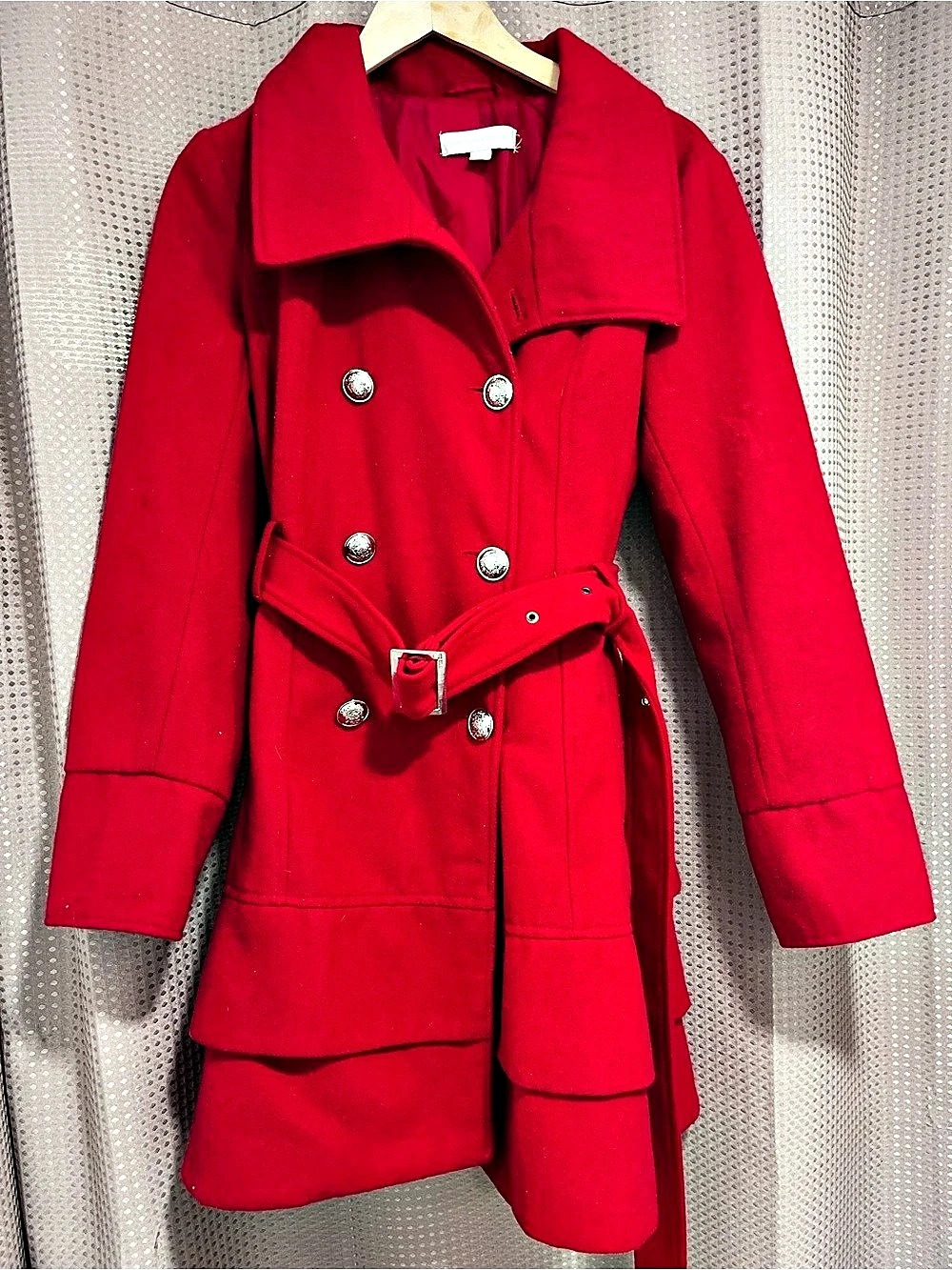 New York & Company Red Belted Pea Coat Size Medium Like New